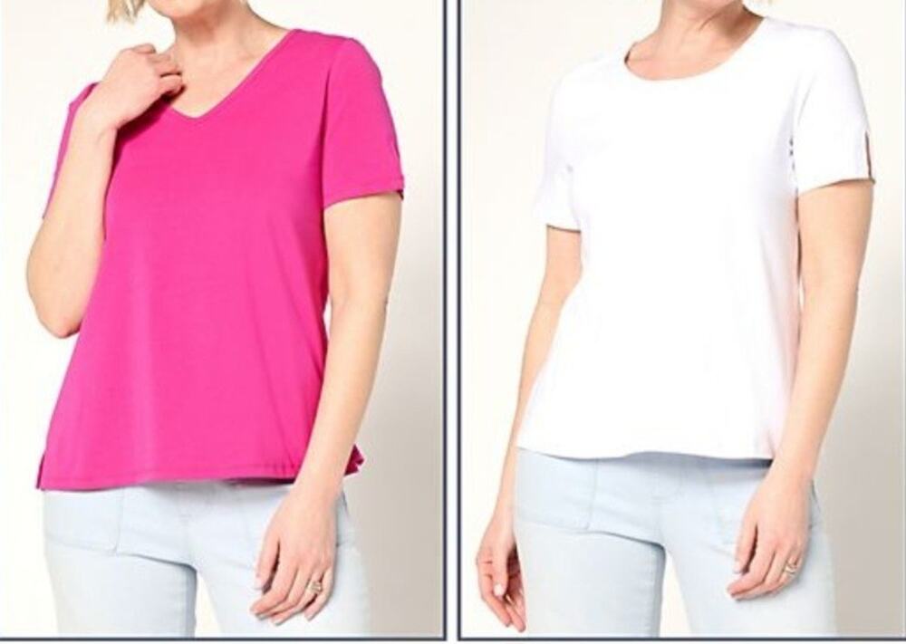 Attitudes Renee Washed Cotton 2-Pak Tee Set Size Med Berry & White A691344 NWOT
